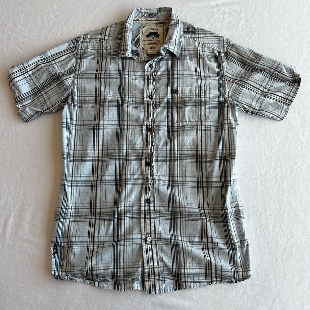 Planet Earth Men’s Short Sleeved Plaid Shirt - Size S